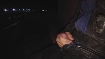 Wanking all leathered @ roadside - Handjob on the side of the road