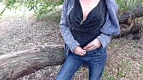 mom wanted to take a selfie in the park, but then she noticed that someone was watching her from the bushes, then she decided to masturbate for him